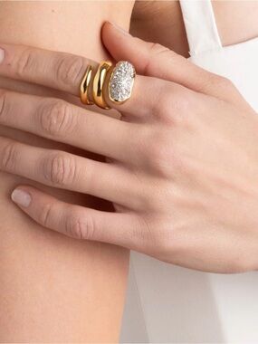 NEW Alexis Bittar Solanales Crystal Coiled Pebble Ring Size 7 Gold Clear JL19
